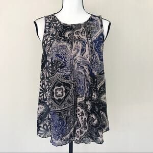 Tibi Silk Printed Sleeveless Pleated Front Top